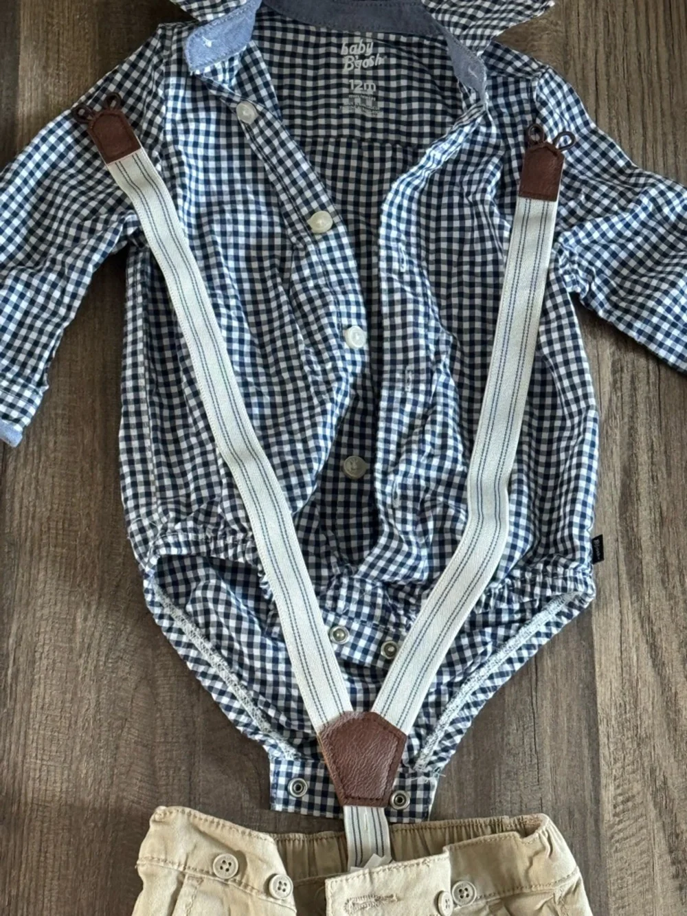 Baby B’gosh Kids Adjustable White Suspenders with Brown Leather Accents